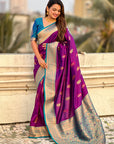 Wine Soft Silk Saree with Flower Butta Meenakari Zari Woven Saree