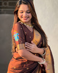 Coffee Zari Woven Vitthala God Special Traditional Paithani Silk Saree