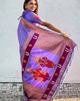Lavender Zari Woven Vitthala God Special Traditional Paithani Silk Saree