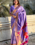 Lavender Zari Woven Vitthala God Special Traditional Paithani Silk Saree