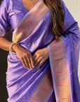 Lavender Zari Woven Vitthala God Special Traditional Paithani Silk Saree