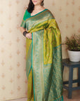 Mehendi Green Soft Silk Banarasi ZigZag Meenakari Zari Woven Saree