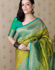 Mehendi Green Soft Silk Banarasi ZigZag Meenakari Zari Woven Saree