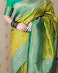 Mehendi Green Soft Silk Banarasi ZigZag Meenakari Zari Woven Saree