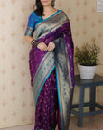 Purple Soft Silk Banarasi ZigZag Meenakari Zari Woven Saree