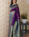 Purple Soft Silk Banarasi ZigZag Meenakari Zari Woven Saree
