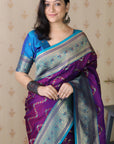 Purple Soft Silk Banarasi ZigZag Meenakari Zari Woven Saree