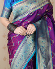 Purple Soft Silk Banarasi ZigZag Meenakari Zari Woven Saree
