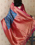 Denim Blue Soft Silk Banarasi ZigZag Meenakari Zari Woven Saree