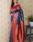 Denim Blue Soft Silk Banarasi ZigZag Meenakari Zari Woven Saree