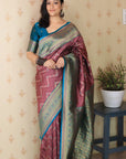 Coral Pink Soft Silk Banarasi ZigZag Meenakari Zari Woven Saree
