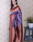 Lavender Soft Silk Banarasi ZigZag Meenakari Zari Woven Saree
