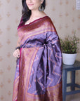 Lavender Soft Silk Banarasi ZigZag Meenakari Zari Woven Saree