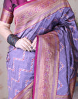 Lavender Soft Silk Banarasi ZigZag Meenakari Zari Woven Saree