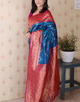 Blue Soft Silk Banarasi ZigZag Meenakari Zari Woven Saree