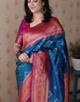 Blue Soft Silk Banarasi ZigZag Meenakari Zari Woven Saree