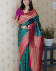 Green Soft Silk Banarasi ZigZag Meenakari Zari Woven Saree