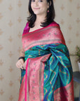 Green Soft Silk Banarasi ZigZag Meenakari Zari Woven Saree