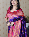 Violet Soft Silk Banarasi ZigZag Meenakari Zari Woven Saree