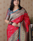 Pink Soft Silk Banarasi ZigZag Meenakari Zari Woven Saree