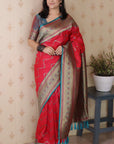 Pink Soft Silk Banarasi ZigZag Meenakari Zari Woven Saree