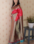 Pink Soft Silk Banarasi ZigZag Meenakari Zari Woven Saree