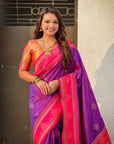 Purple Soft Silk Traditional Zari Contrast Woven Saree