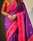Purple Soft Silk Traditional Zari Contrast Woven Saree