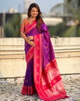 Purple Soft Silk Traditional Zari Contrast Woven Saree