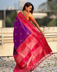 Purple Soft Silk Traditional Zari Contrast Woven Saree