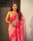 Baby Pink Soft Silk Traditional Zari Contrast Woven Saree