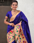 Violet Paithani Silk Saree with Half Half Concept Big Border Zari Woven Saree