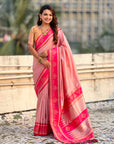 Baby Pink Soft Silk Traditional Zari Contrast Woven Saree