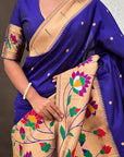 Violet Paithani Silk Saree with Half Half Concept Big Border Zari Woven Saree