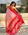 Baby Pink Soft Silk Traditional Zari Contrast Woven Saree