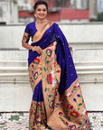 Violet Paithani Silk Saree with Half Half Concept Big Border Zari Woven Saree