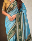 Baby Blue Soft Silk Traditional Zari Contrast Woven Saree