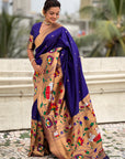 Violet Paithani Silk Saree with Half Half Concept Big Border Zari Woven Saree