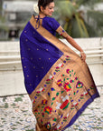Violet Paithani Silk Saree with Half Half Concept Big Border Zari Woven Saree
