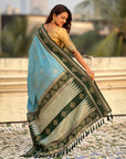 Baby Blue Soft Silk Traditional Zari Contrast Woven Saree