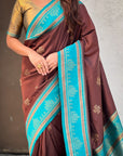 Coffee Soft Silk Traditional Zari Contrast Woven Saree