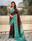 Coffee Soft Silk Traditional Zari Contrast Woven Saree