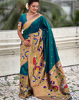 Green Paithani Silk Saree with Half Half Concept Big Border Zari Woven Saree