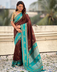 Coffee Soft Silk Traditional Zari Contrast Woven Saree