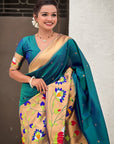 Green Paithani Silk Saree with Half Half Concept Big Border Zari Woven Saree
