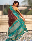 Coffee Soft Silk Traditional Zari Contrast Woven Saree