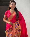 Pink Paithani Silk Saree with Half Half Concept Big Border Zari Woven Saree