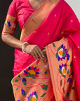 Pink Paithani Silk Saree with Half Half Concept Big Border Zari Woven Saree