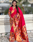 Pink Paithani Silk Saree with Half Half Concept Big Border Zari Woven Saree