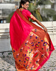 Pink Paithani Silk Saree with Half Half Concept Big Border Zari Woven Saree